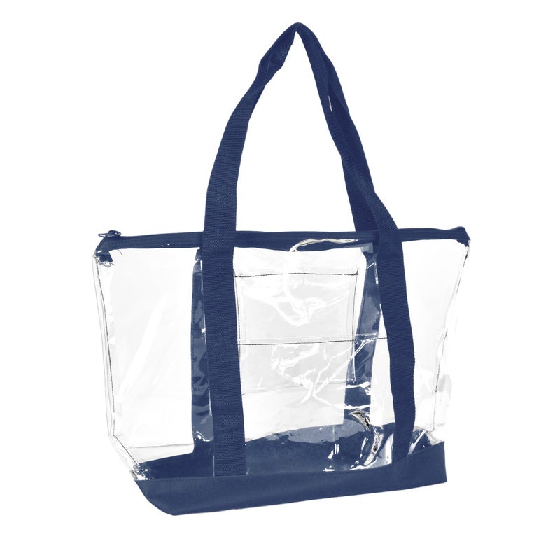 DALIX Clear Shopping Bag Security Work Tote Shoulder Bag Womens Handbag (Navy Blue)